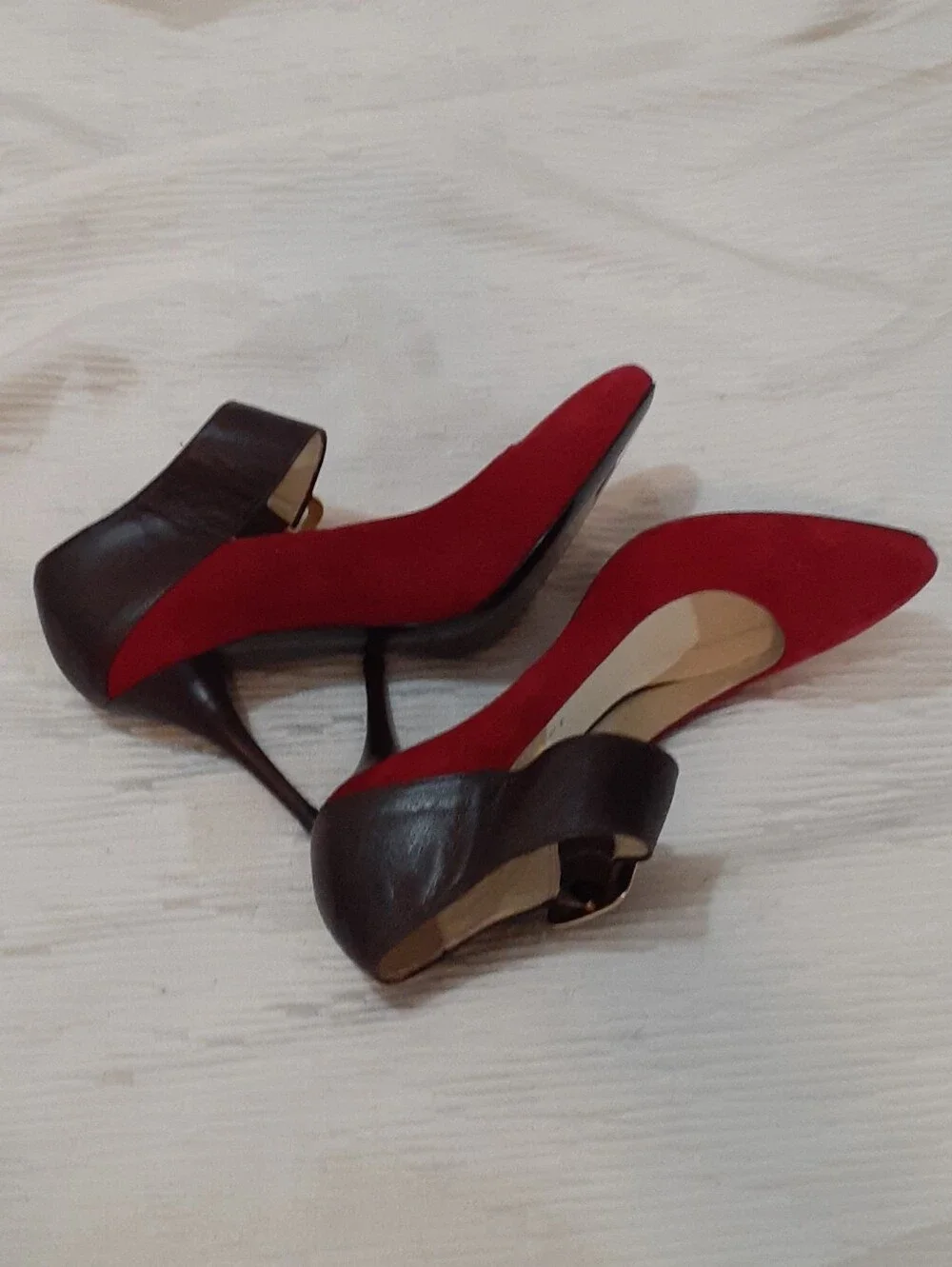 bettye muller Red Pointed-Toe Heels with Ankle Strap Size 37.5 Made In ITALY